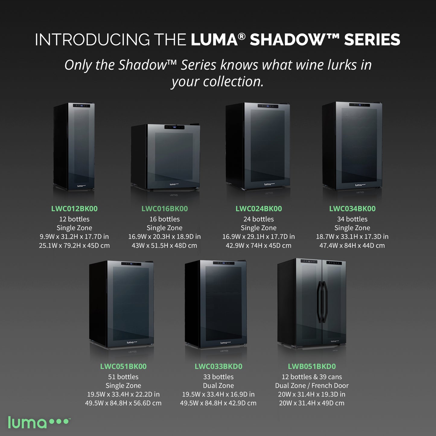 Luma® Shadowᵀᴹ Series Wine Cooler Refrigerator 12 Bottles